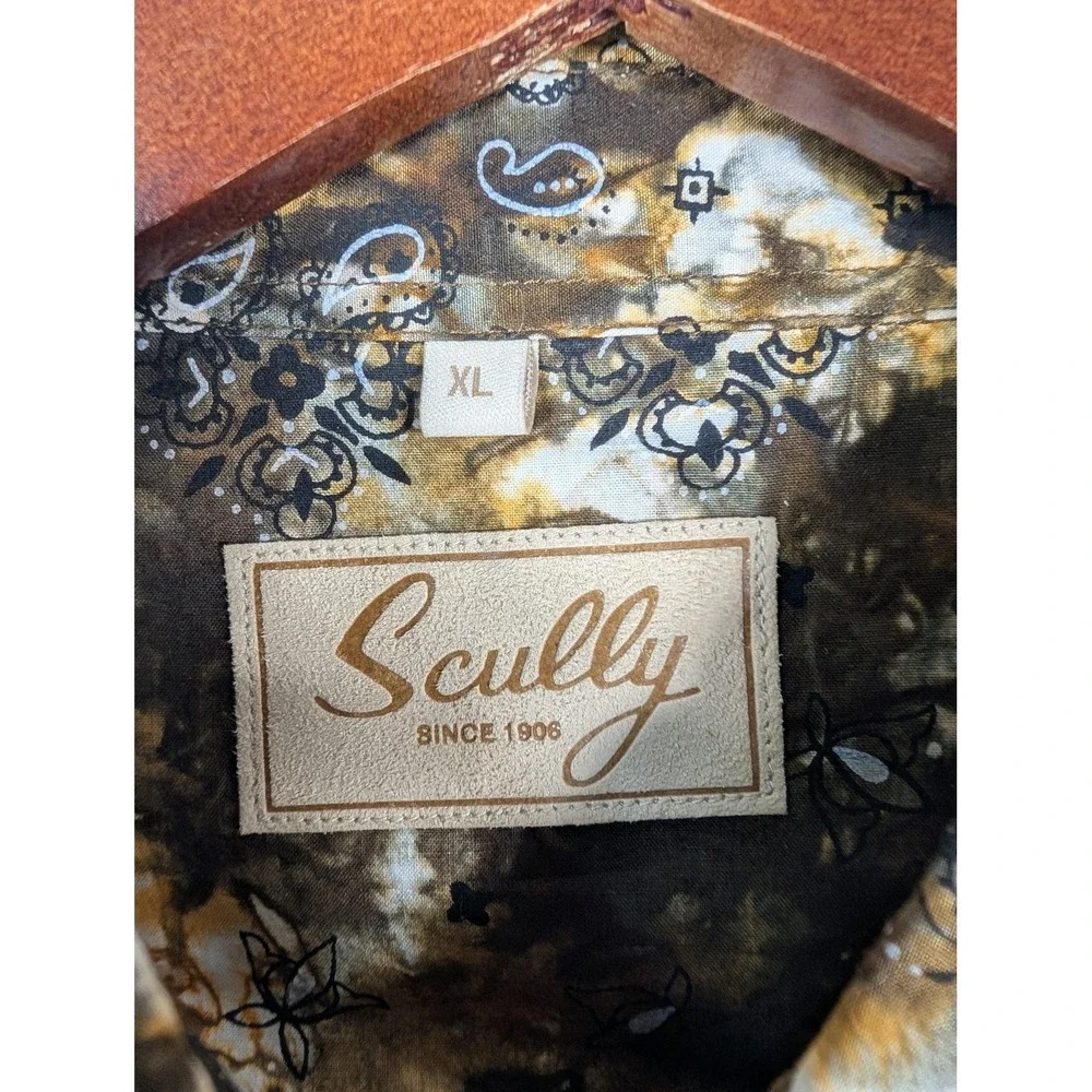 Scully Shirt Womens XL Brown Western Paisley Snap Button Long Sleeve Cowboy